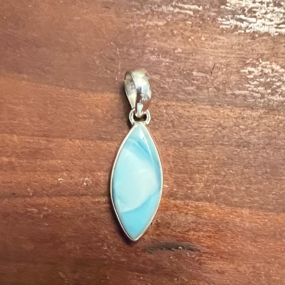 Natural Larimar Marquise Pendant | 925 Sterling Silver Timeless Everyday #550 - Picture 3 of 5